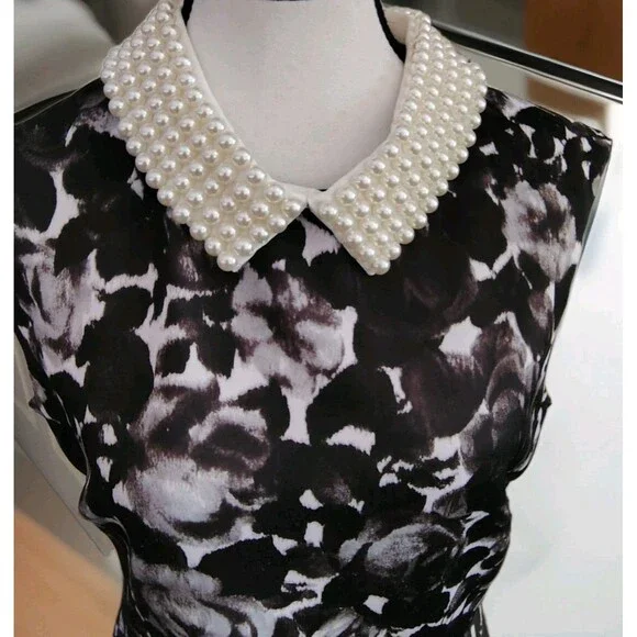 Betsey Johnson Dress Size 12 Pearled Collar Floral Sleeveless Zip Lined - Picture 3 of 14